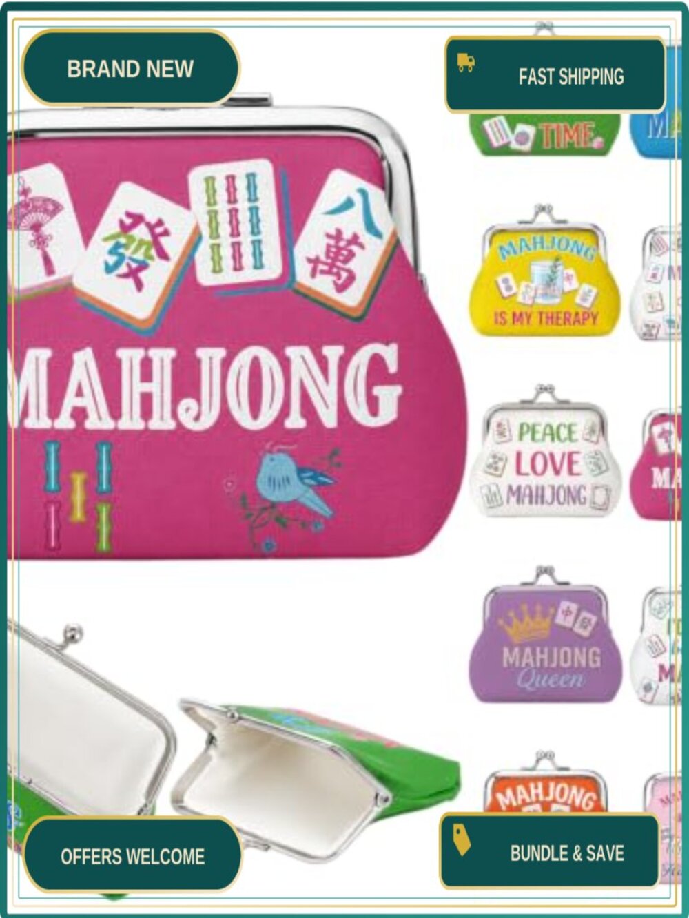 Mahjong Kiss Lock Coin Purses Set of 20 Faux Leather Mini Pouches